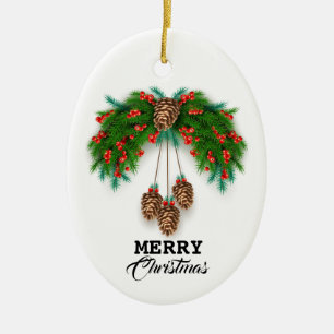 Personal Merry Christmas Wreath Ceramic Ornament