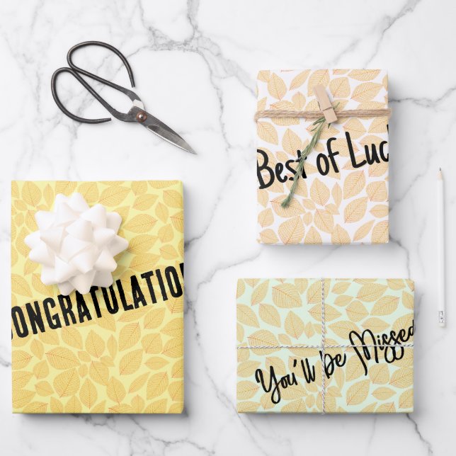 Personal Message Golden Yellow Leaf  Wrapping Paper Sheets (Front)