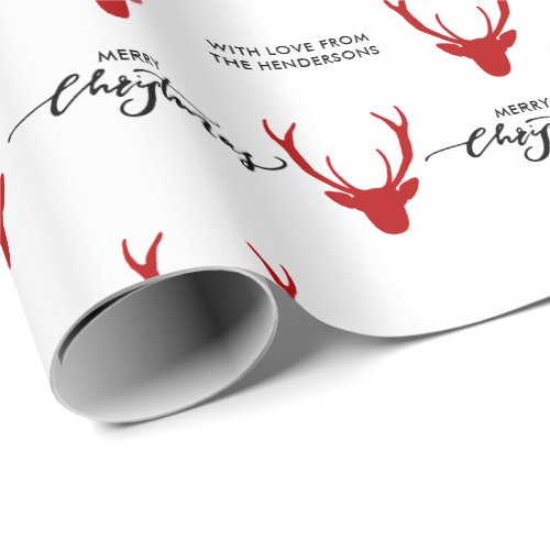 Personal Message Red Reindeer Merry Christmas Wrapping Paper
