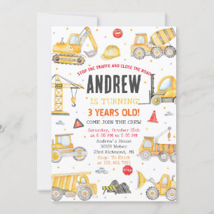 Personal Modern Birthday Party Construction  Invitation