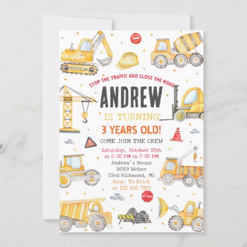 Personal Modern Birthday Party Construction  Invitation