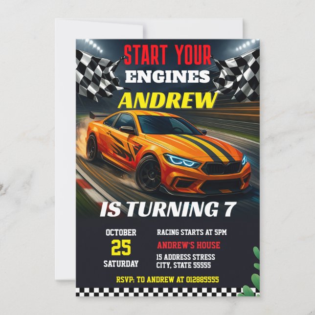 Personal modern boy Sport Race Car birthday Invitation (Front)