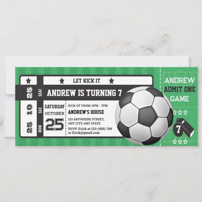 Personal modern Boys Soccer Party Ticket Birthday Invitation (Front)