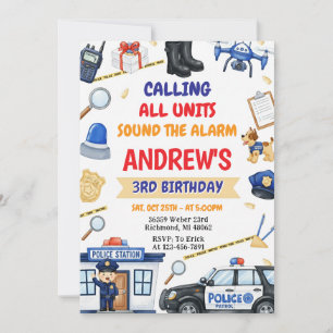 Personal Modern Cop Police Officer birthday Invitation