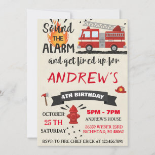 Personal Modern Firefighter Party Birthday For boy Invitation
