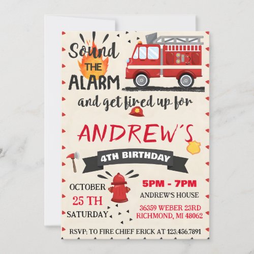 Personal Modern Firefighter Party Birthday For boy Invitation