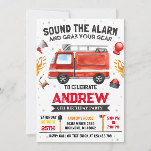 Personal Modern Kids' Fire truck Birthday Party  Invitation