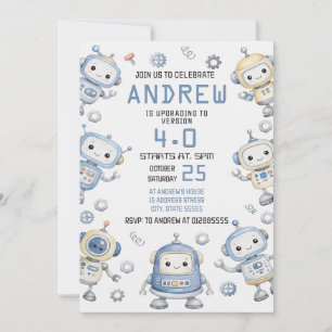 Personal Modern Robot Birthday Party for boy Invitation