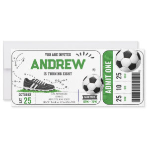 Personal modern Soccer Birthday Party Ticket Invitation
