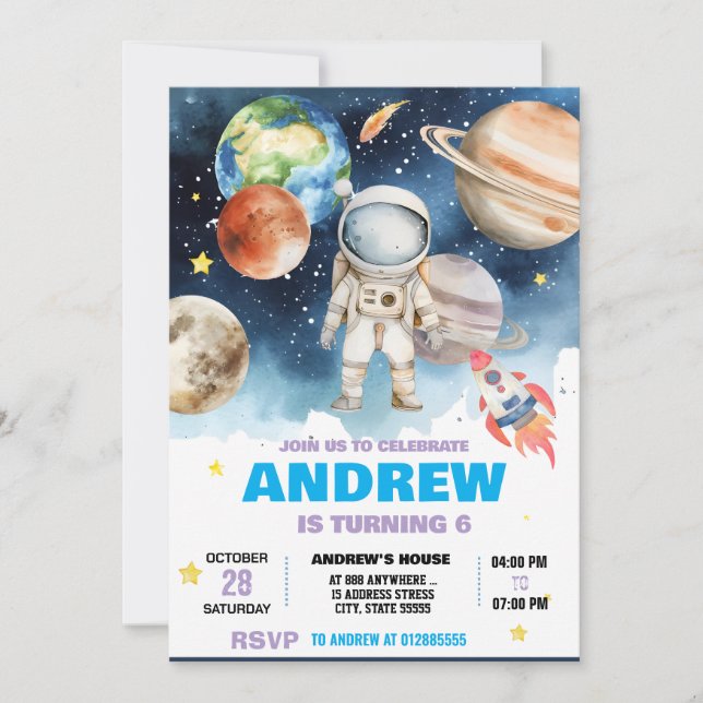 Personal Modern Space Astronaut Birthday Invitation (Front)