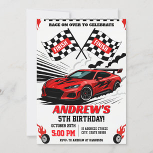 Personal modern sport Race Car Birthday for boy Invitation