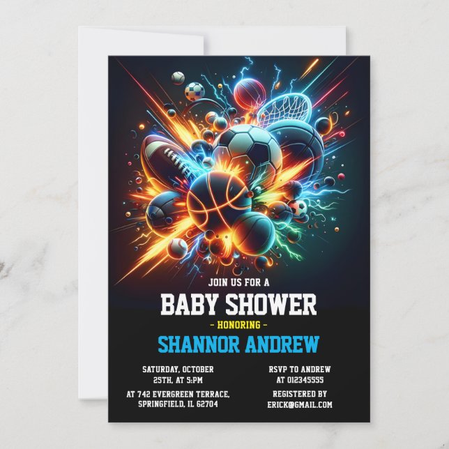 Personal modern Sports Themed Baby Shower for boy Invitation (Front)