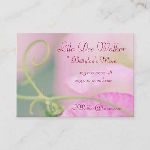 Customizable Personal Mommy Card; Pink Sweet Pea flower floral Business Card Templates
