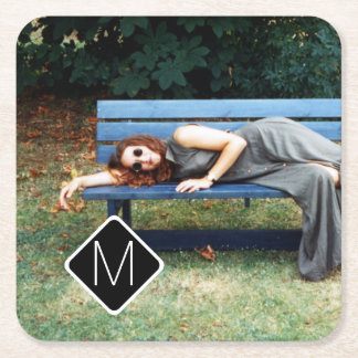 Personal Monogram Family Photo Collage A01. Square Paper Coaster