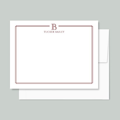 Personal Monogram Initial Stationery Dark Red Note Card