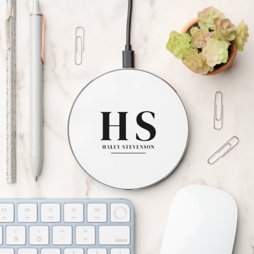 Personal Monogram Minimalist Initial Script Chic Wireless Charger