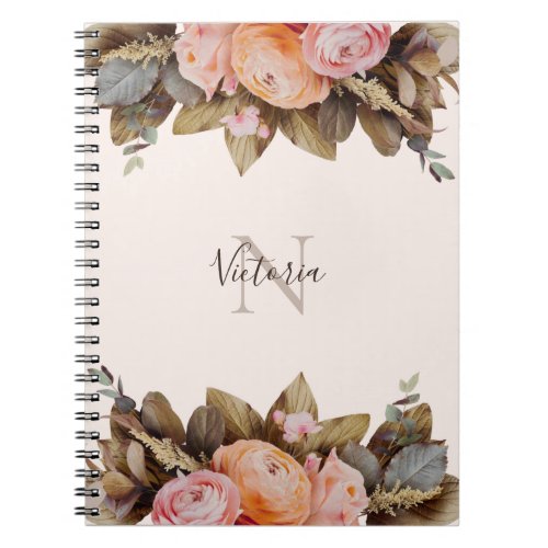 Personal Monogram Name Floral Pink  Notebook