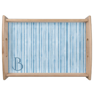 Personal Monogram Pale Blue Cottage Striped Serving Tray