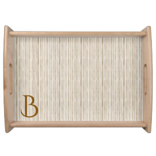 Personal Monogram Taupe Cottage Striped Gift Serving Tray