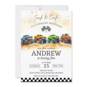 Personal Monster Truck Birthday party for kids Invitation