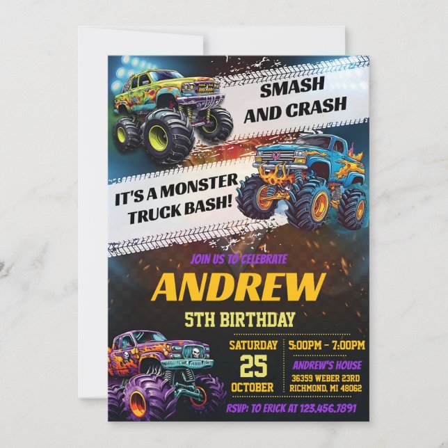 Personal Monster Truck Birthday party Invitation (Front)