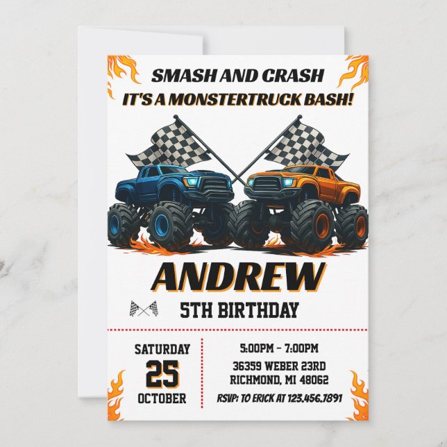 Personal Monster Truck Jam Birthday party Invitation (Front)