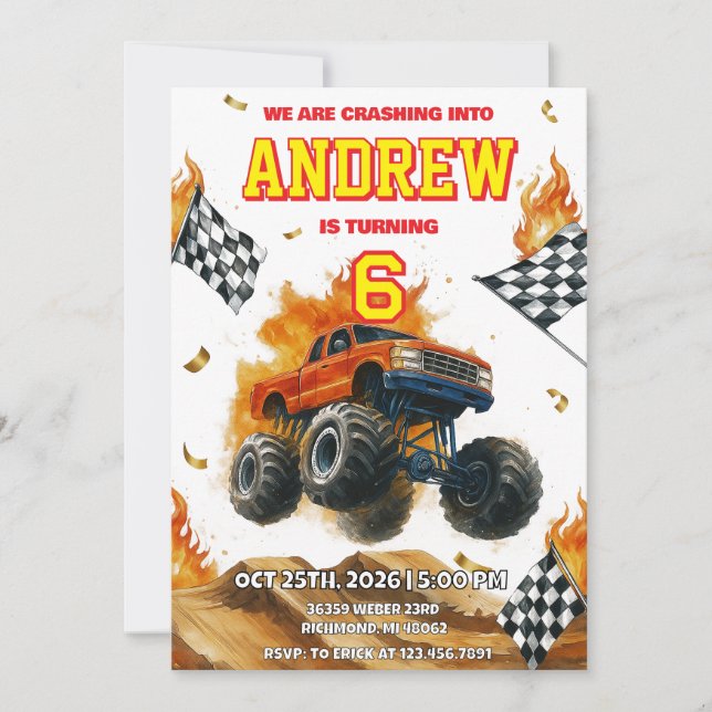Personal Monster Truck off-road Birthday Party  Invitation (Front)