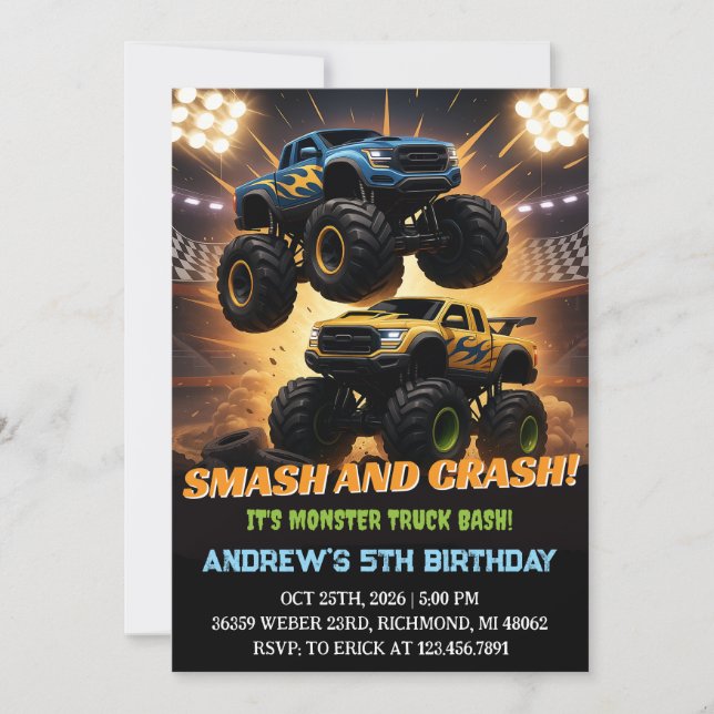 Personal Monster Truck Racing Birthday Party Invitation (Front)
