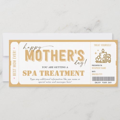 Personal Mothers Day Gift Spa Voucher Certificate Invitation