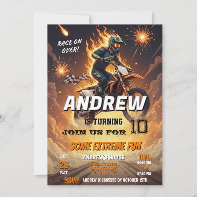 Personal Motocross Dirt Biker boy Birthday party Invitation (Front)