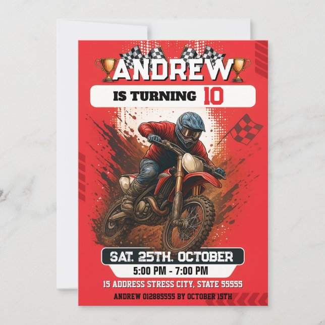 Personal Motocross Dirt Motorbike Birthday any age Invitation (Front)