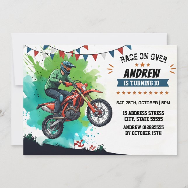 Personal Motocross Dirt Motorbike boy Birthday  Invitation (Front)