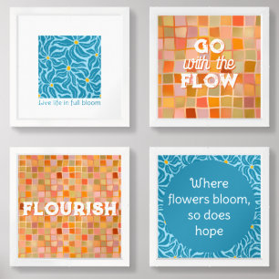 Personal motto quote Organic floral shapes Wall Art Sets