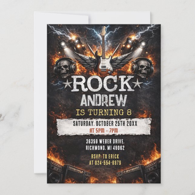 Personal Music Rock & Roll Star Birthday Invitatio Invitation (Front)