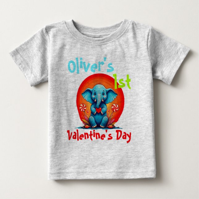 Personal My FIRST VALENTINEs Baby Elephant Toddler Baby T-Shirt (Front)