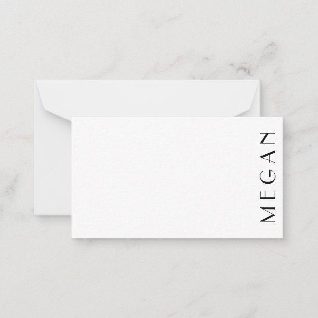 Personal Name Black White Minimal Modern Note Card (Front)