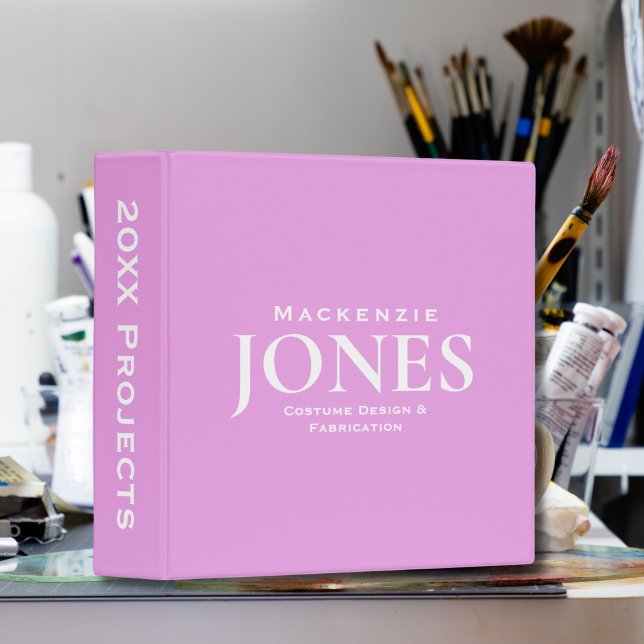 Personal Name Brand Business Logo Modern Pink 3 Ring Binder (Creator Uploaded)