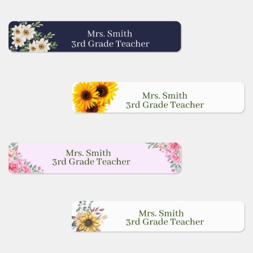 Personal Name Elegant Floral Teacher Labels