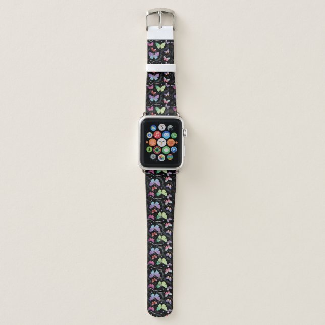 Personal Name Elegant Purple Bright Butterflies Apple Watch Band (Front)
