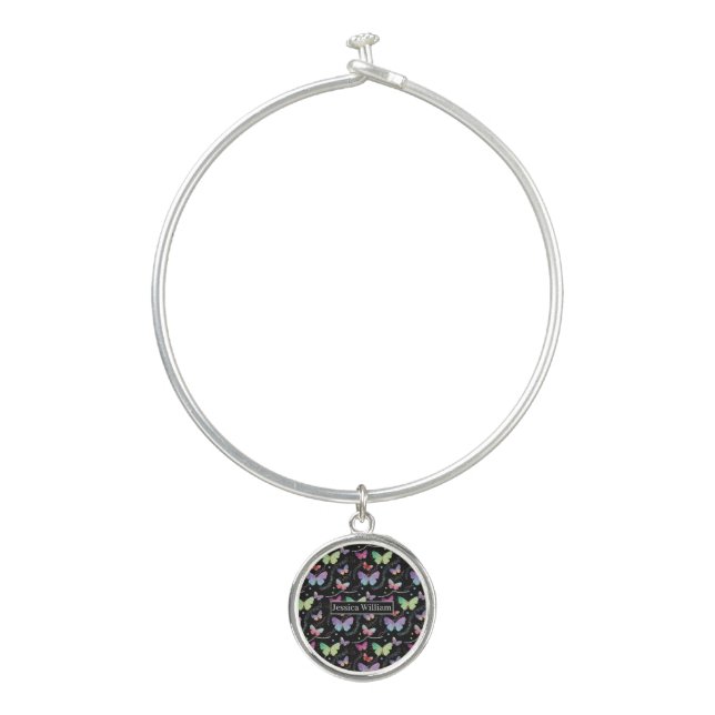 Personal Name Elegant Purple Bright Butterflies   Bangle Bracelet (Front)