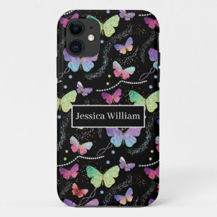 Personal Name Elegant Purple Bright Butterflies   iPhone 11 Case