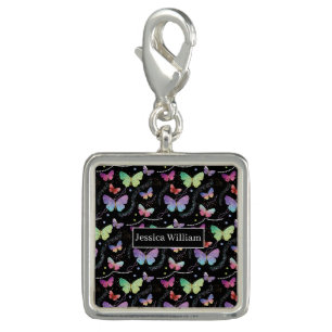 Personal Name Elegant Purple Bright Butterflies Charm