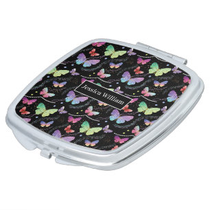Personal Name Elegant Purple Bright Butterflies  Compact Mirror