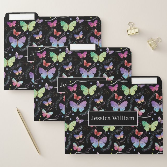 Personal Name Elegant Purple Bright Butterflies    File Folder (Set)