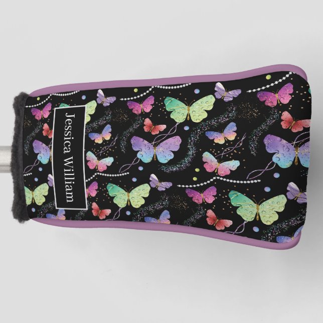 Personal Name Elegant Purple Bright Butterflies   Golf Head Cover (Front)