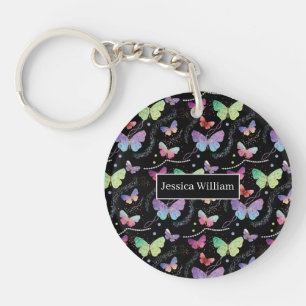 Personal Name Elegant Purple Bright Butterflies Ke Keychain