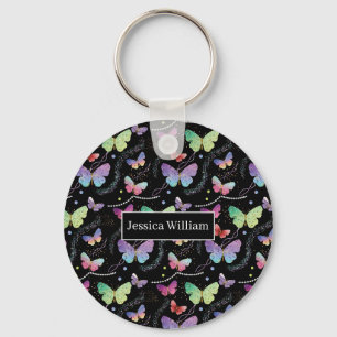 Personal Name Elegant Purple Bright Butterflies Keychain