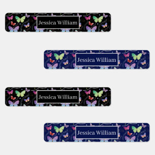 Personal Name Elegant Purple Bright Butterflies Labels