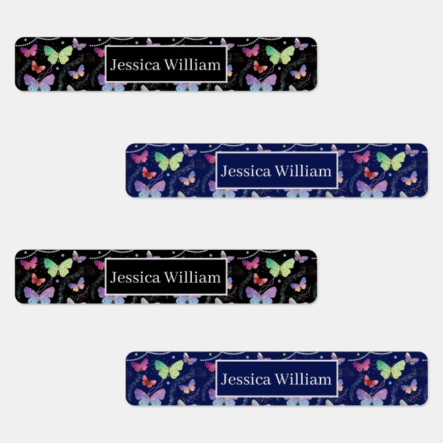 Personal Name Elegant Purple Bright Butterflies Labels (Group)