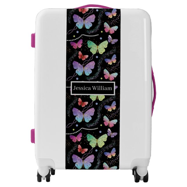 Personal Name Elegant Purple Bright Butterflies  Luggage (Front)